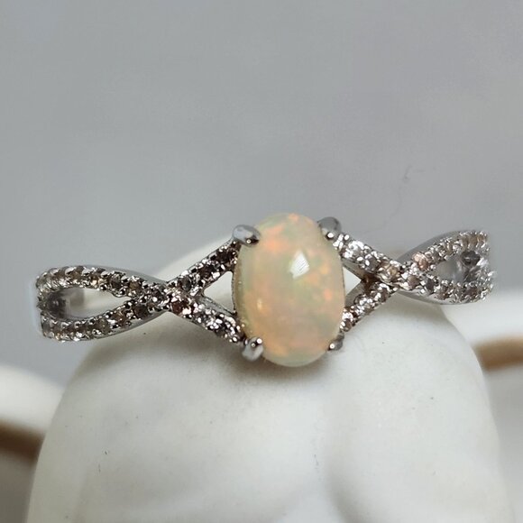VTG NWT 925 Ethiopian Fire Opal Pave Ring Size 11 - Picture 1 of 9